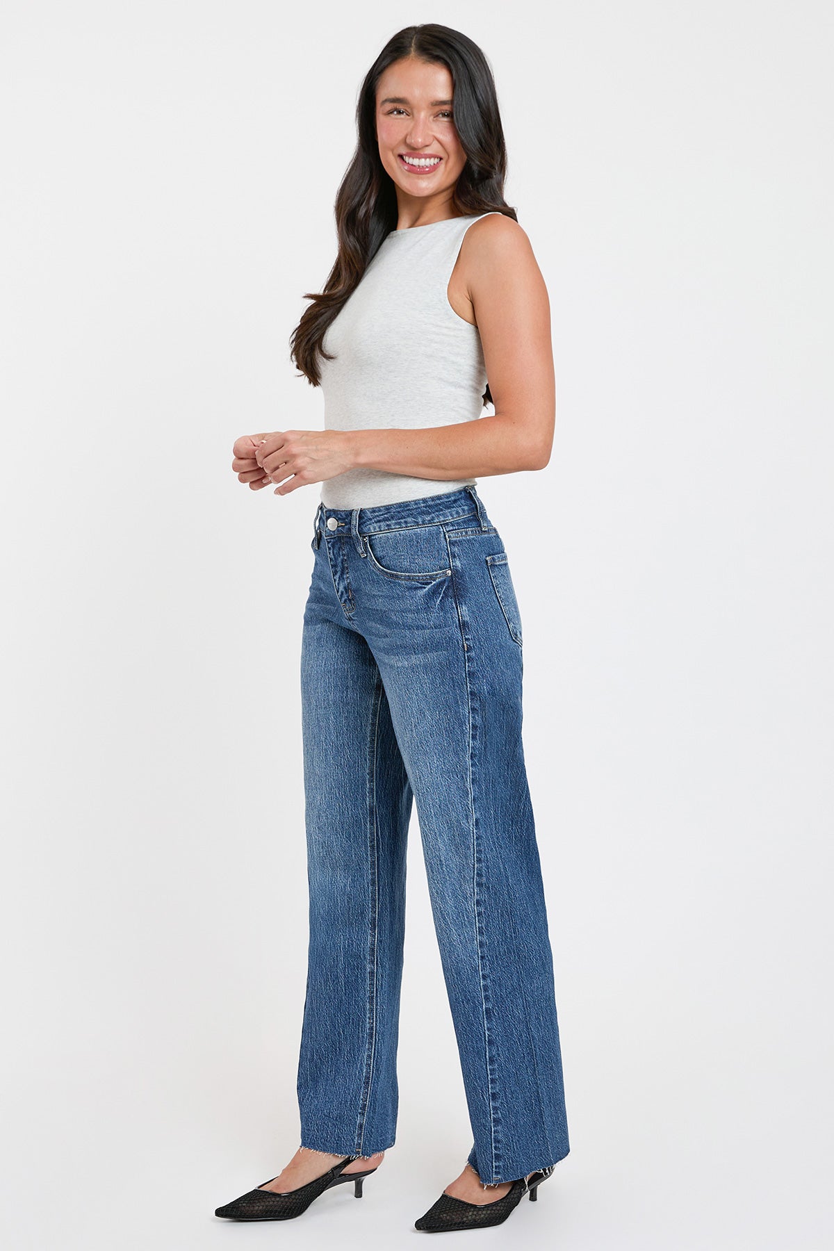 Women's High Rise Wide Leg Jeans with Angled Seam