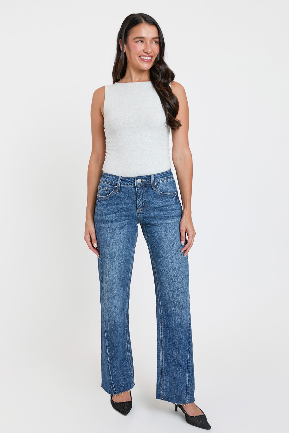 Women's High Rise Wide Leg Jeans with Angled Seam