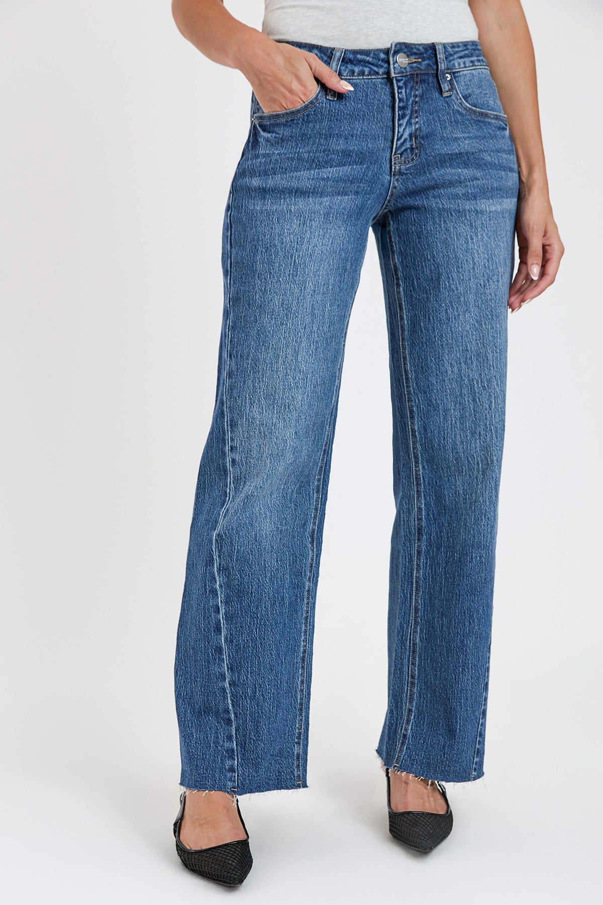 Women's High Rise Wide Leg Jeans with Angled Seam