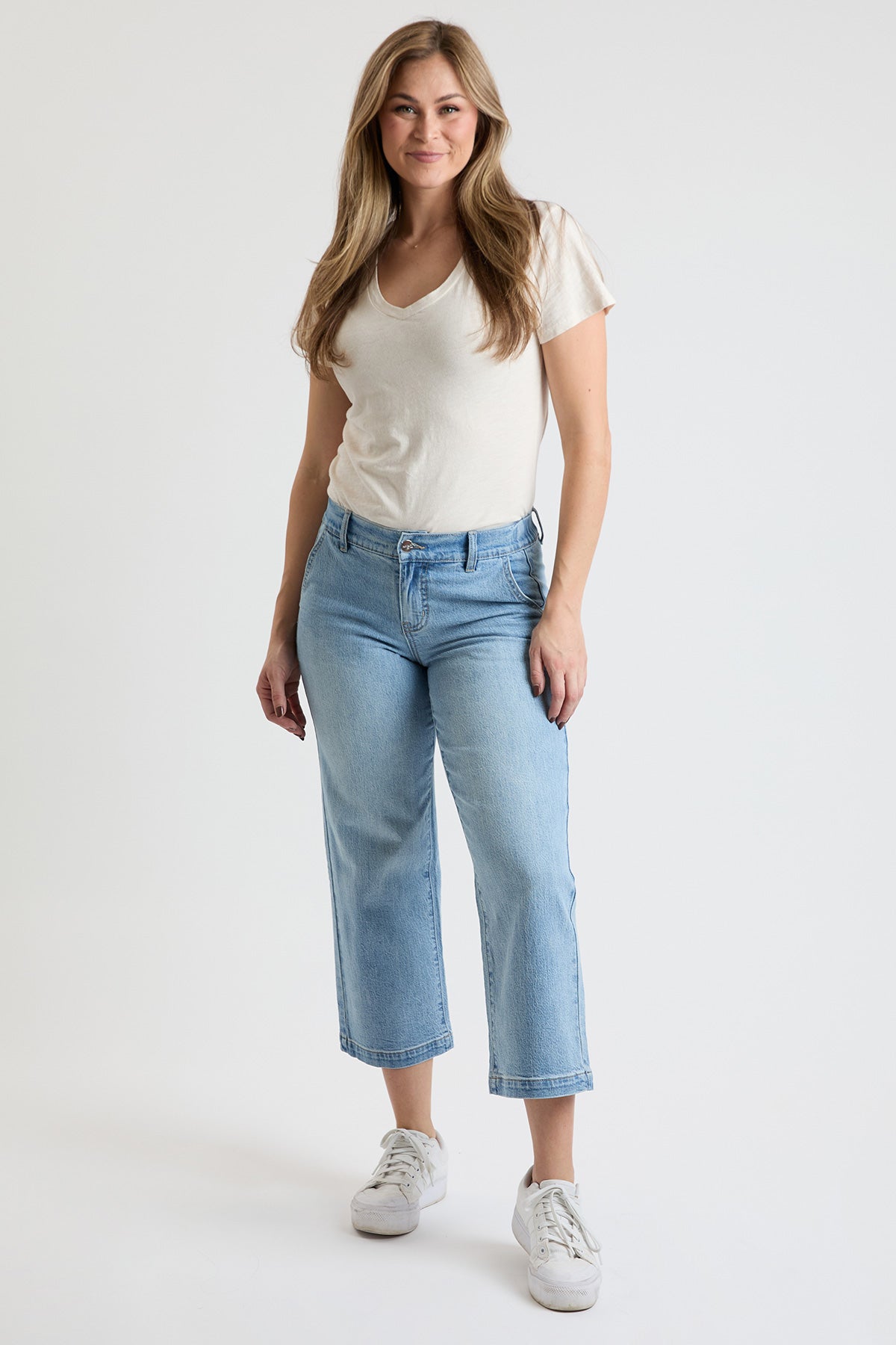 Women's High Rise Wide Leg Jeans with Elastic Back