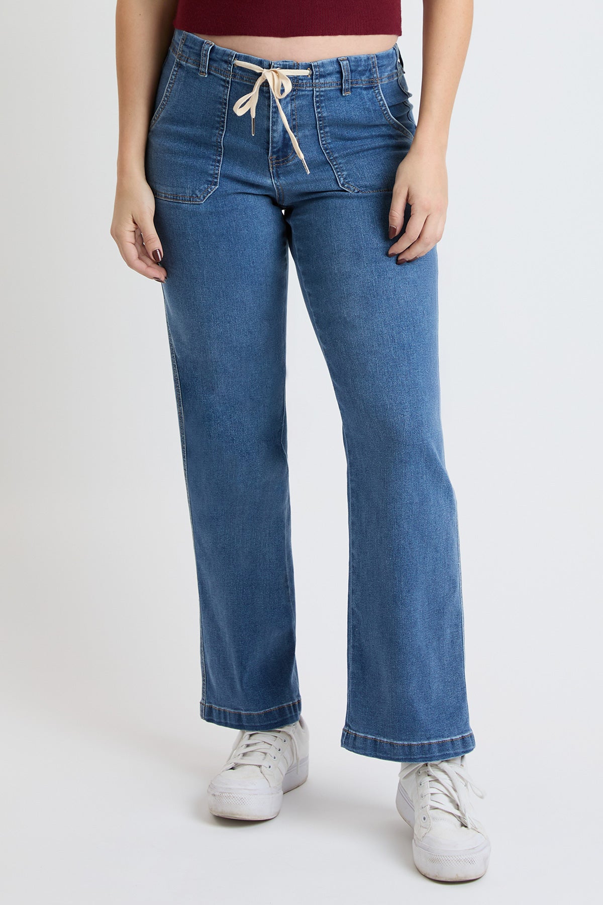 Women's Mid Rise Tie Front Wide Leg Jeans