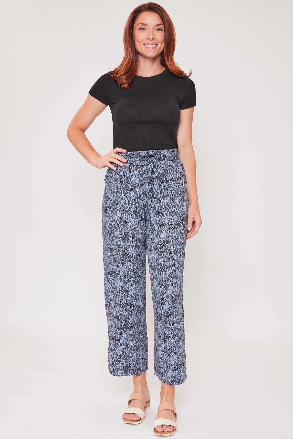 Women's Elastic Waist Pant With Slit Hem