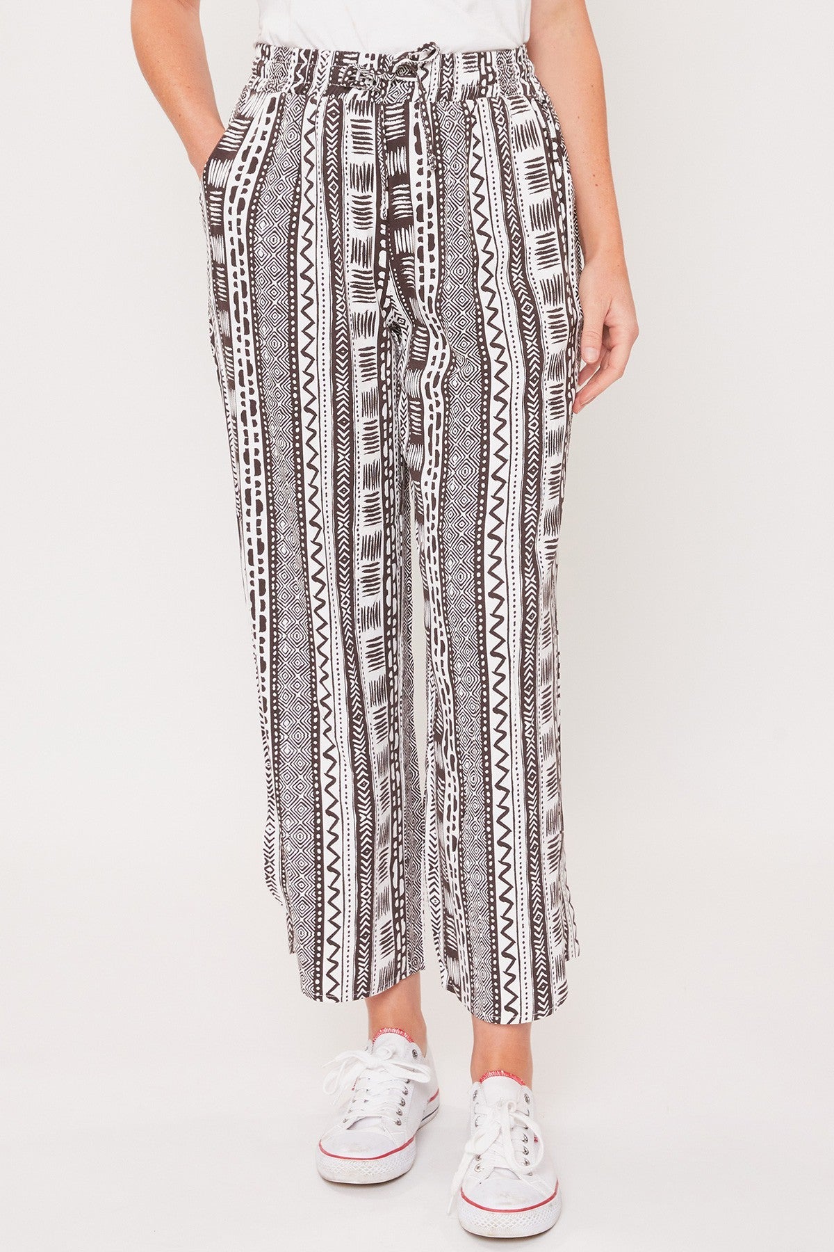 Women's Elastic Waist Pant With Slit Hem