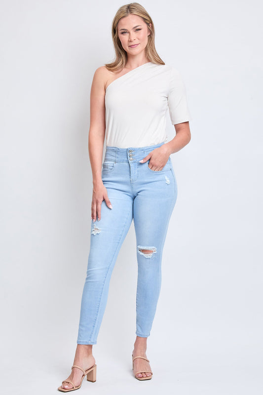 Women's High Rise 3 Button Stacked Waistband Skinny Sustainable Jeans