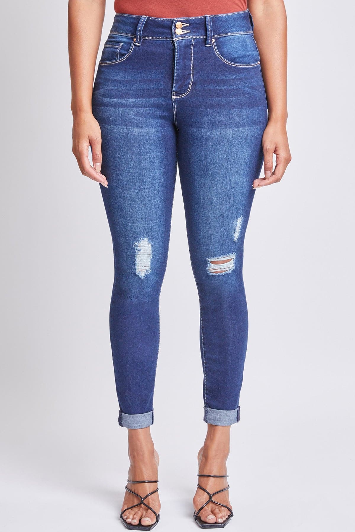 Women's 2 Button Tummy Control Rolled Cuff Jean