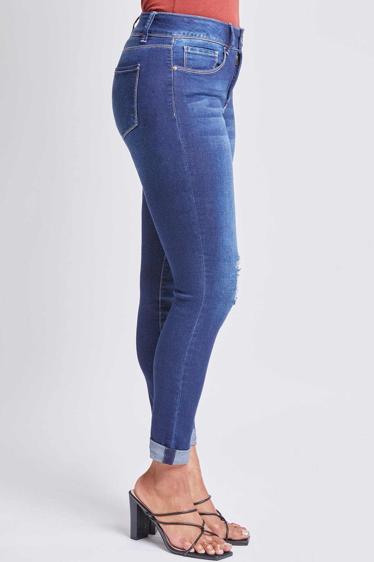 Women's 2 Button Tummy Control Rolled Cuff Jean