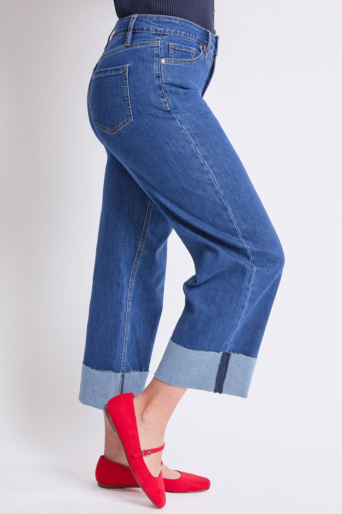 Women's High Rise Raw Mega Cuff Straight  Jeans