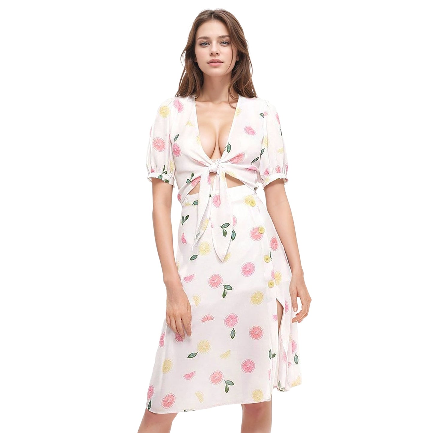 Women's Fruit Punch Tie Hem Open Front Blouse in Fruit Punch