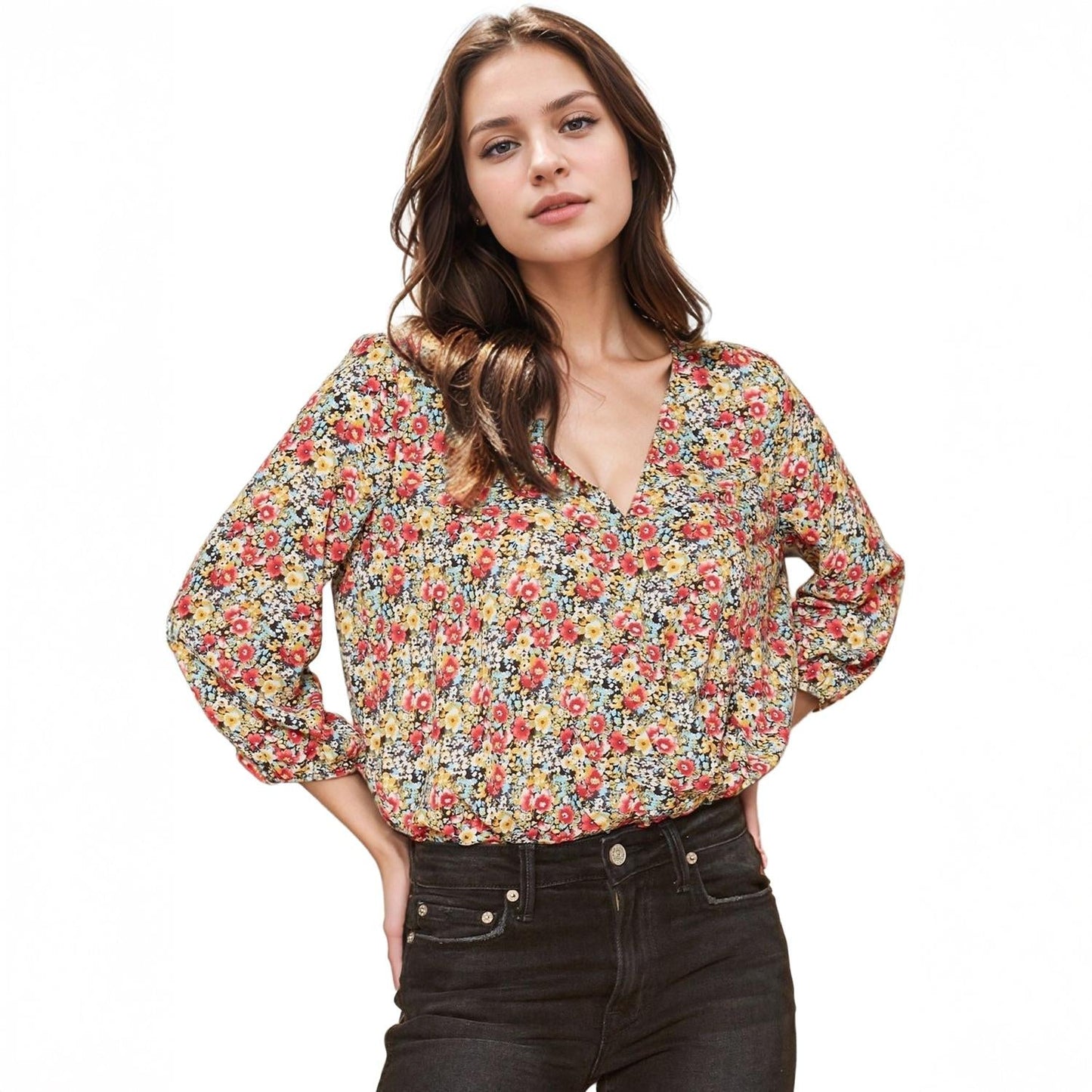 Pleione Women's V-Neck Printed Bodysuit