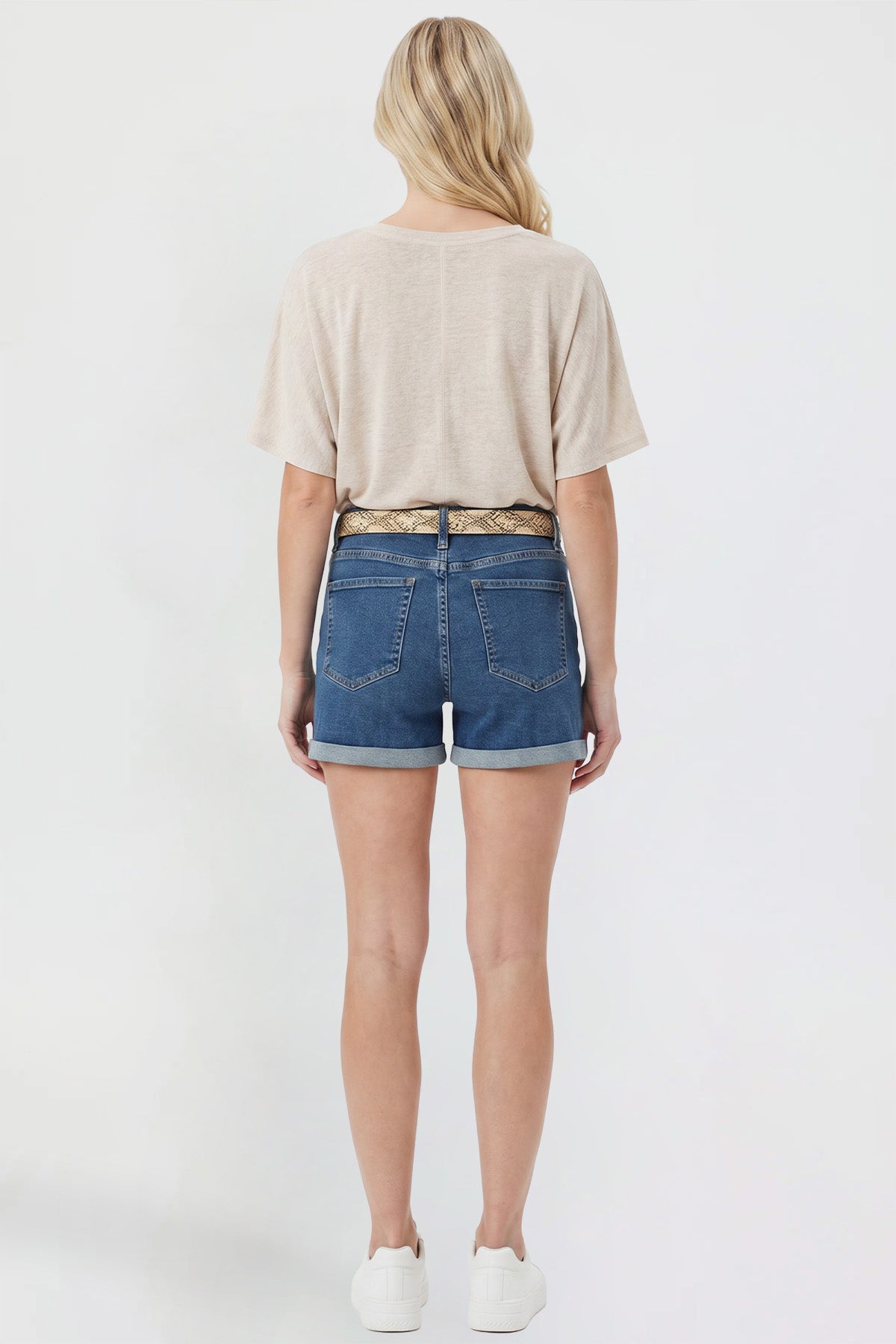 Women's Belted Premium Stretch Fold-Over Cuff Shorts