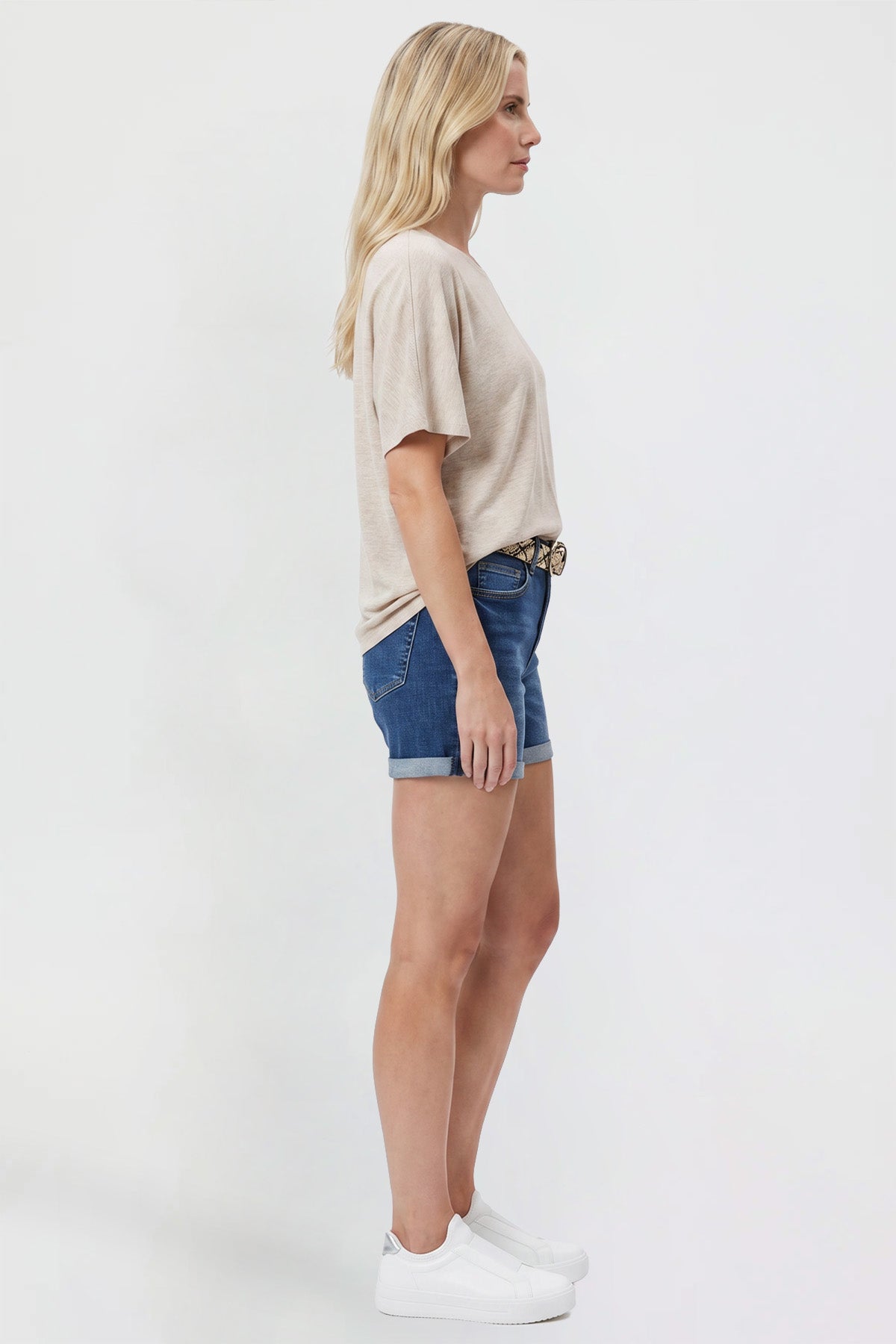 Women's Belted Premium Stretch Fold-Over Cuff Shorts