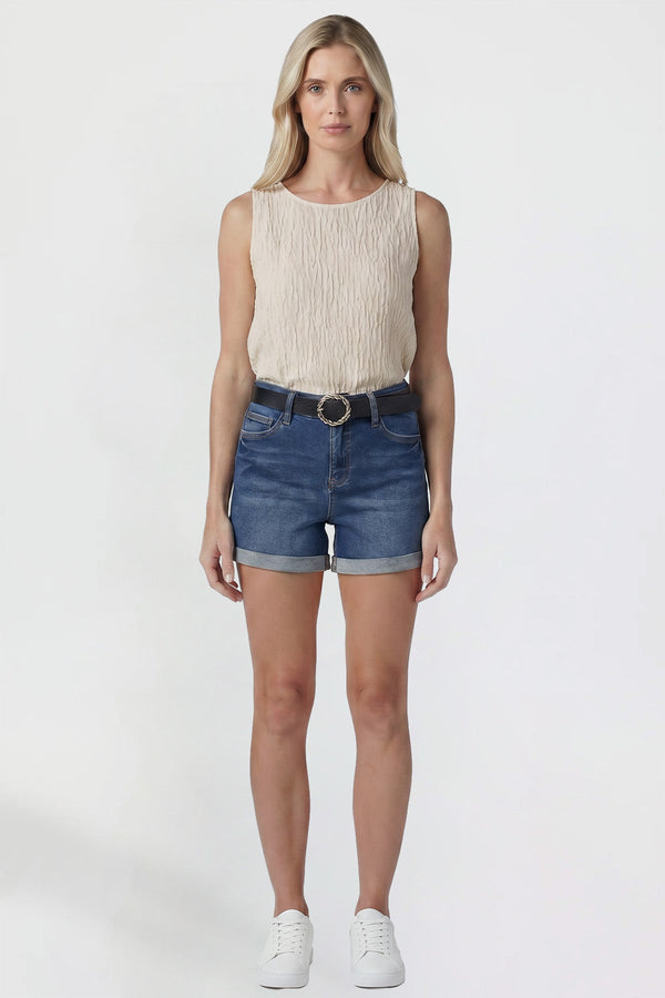 Women's Belted Premium Stretch Fold-Over Cuff Shorts