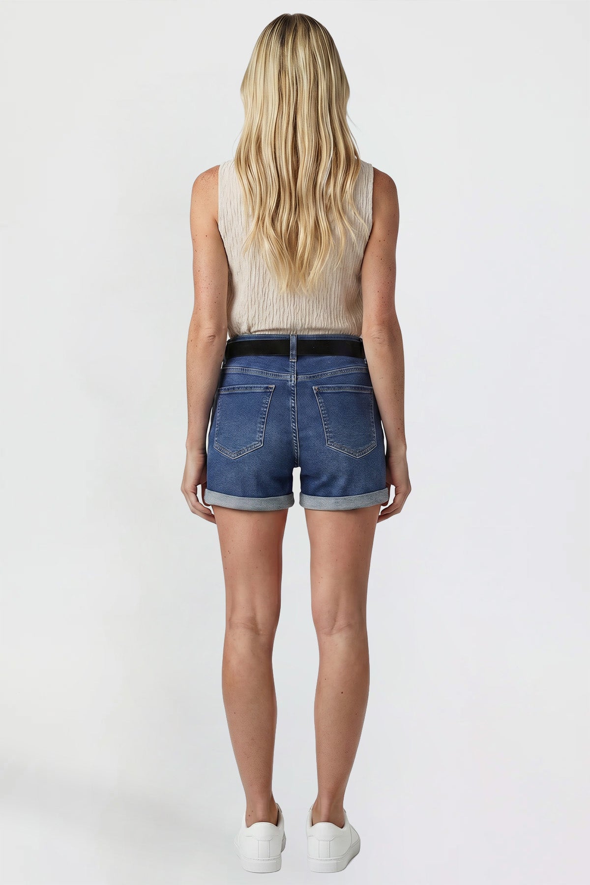 Women's Belted Premium Stretch Fold-Over Cuff Shorts