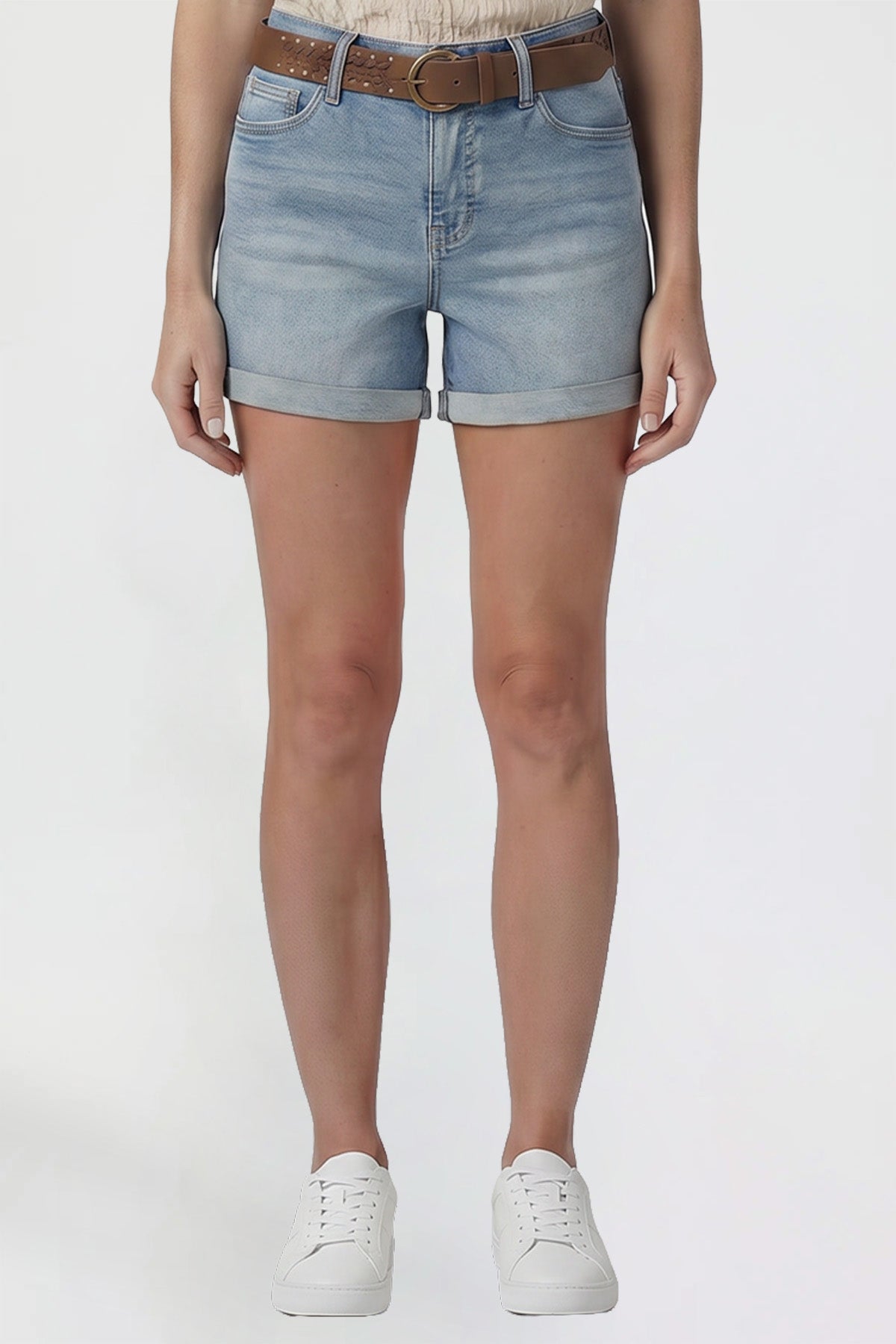Women's Belted Premium Stretch Fold-Over Cuff Shorts
