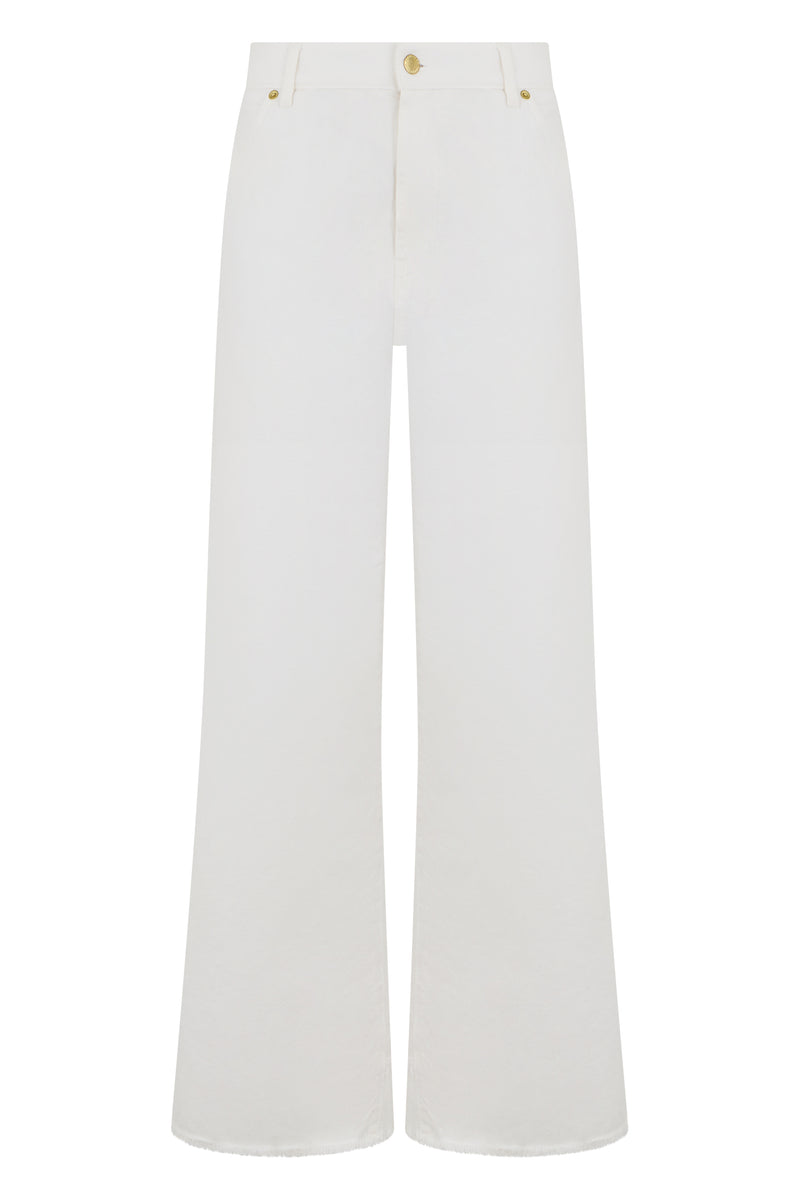 Wide-Leg Jeans White Cotton