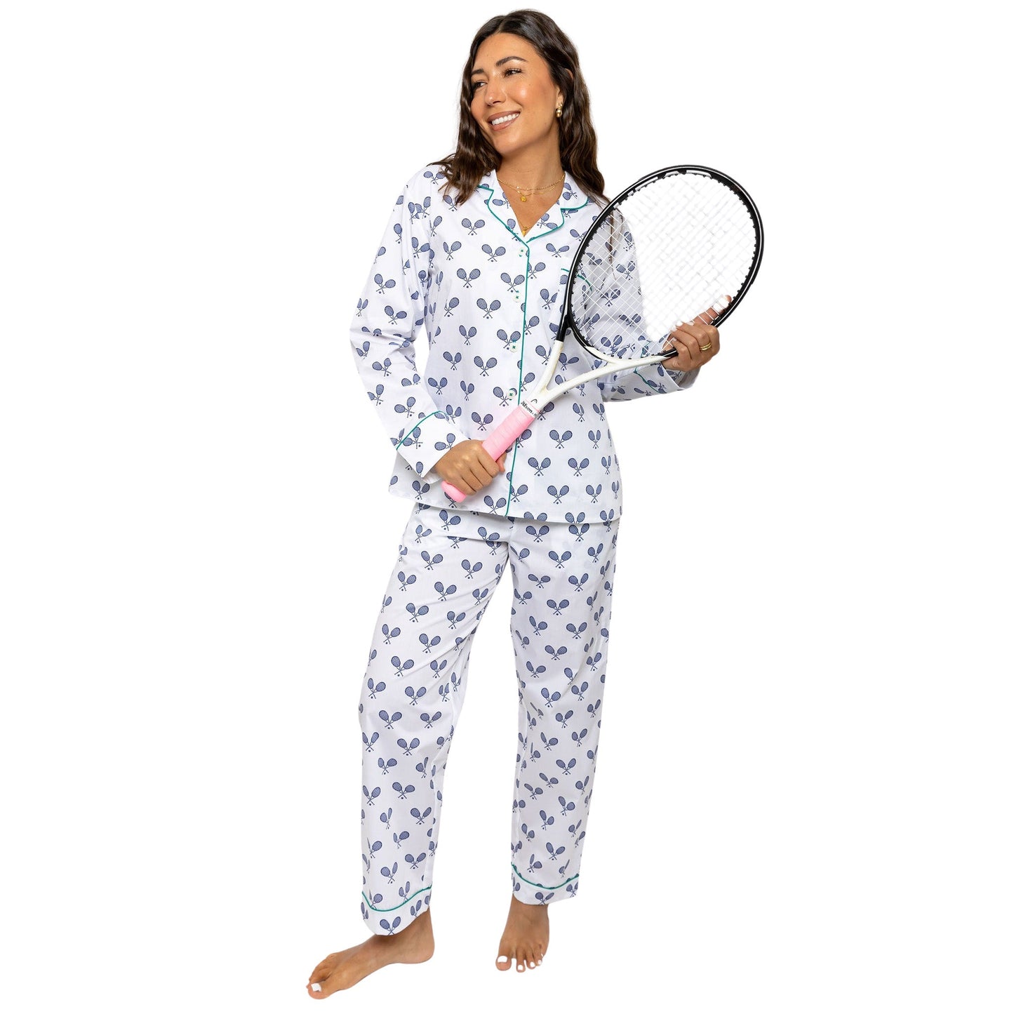 Women's Tennis Navy Long PJ Set