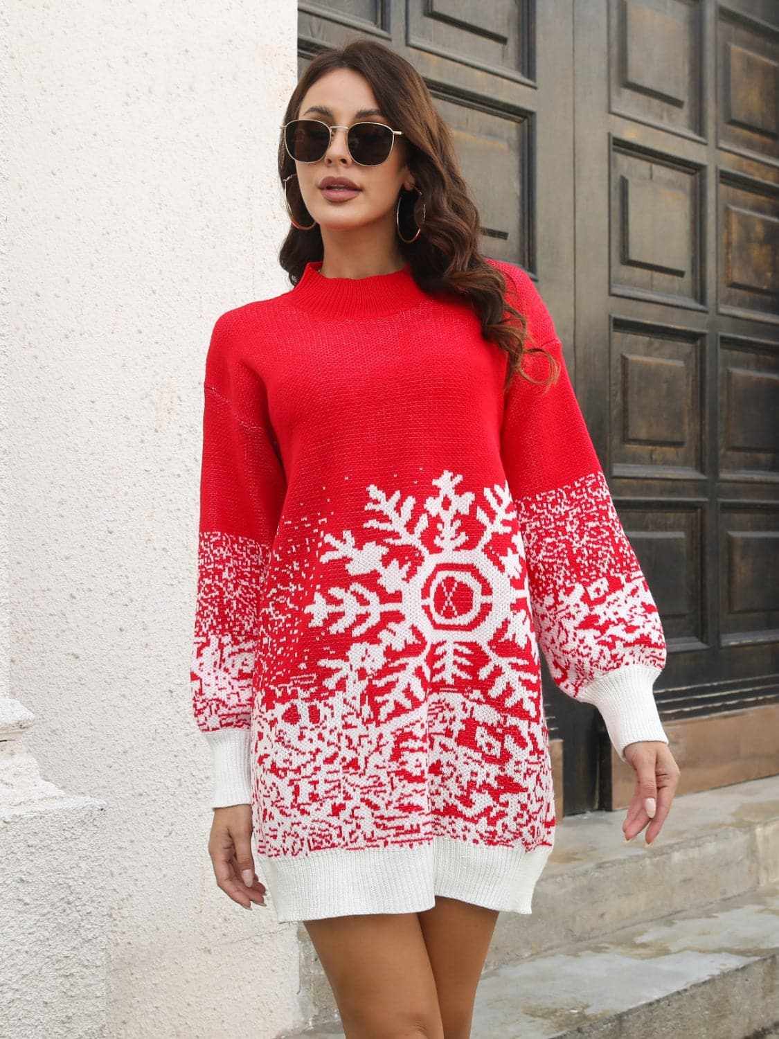 Trendsi Sweater Dresses - Warm knit snowflake dress - Premium Quality