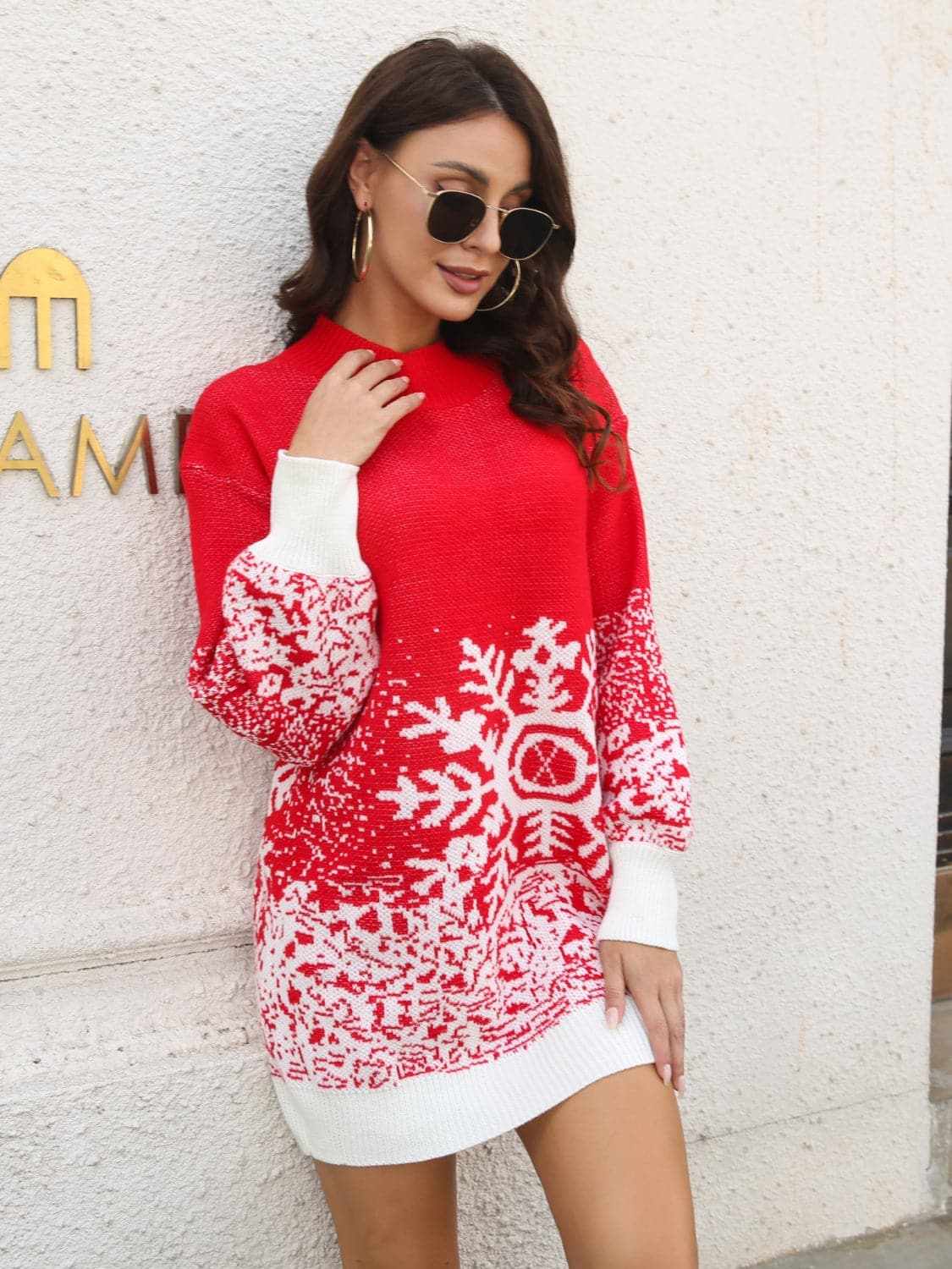 Trendsi Sweater Dresses - Warm knit snowflake dress - Premium Quality