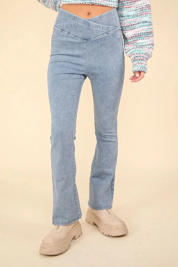 Trendsi Denim Crossover Leggings Women's Casual Everyday Comfort Fit