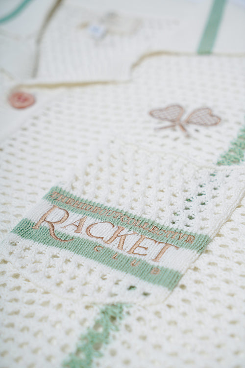 Racket Club Crochet Knit Short-Sleeve Button-Up Shirt