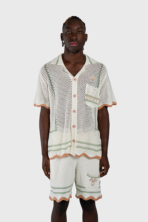 Racket Club Crochet Knit Short-Sleeve Button-Up Shirt