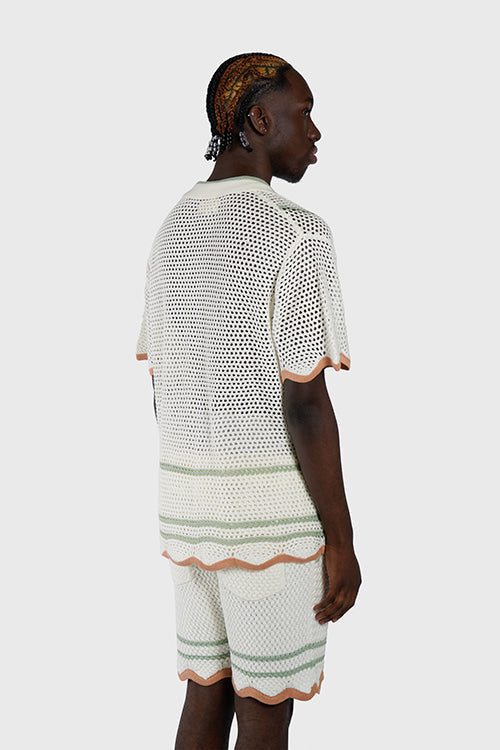 Racket Club Crochet Knit Short-Sleeve Button-Up Shirt