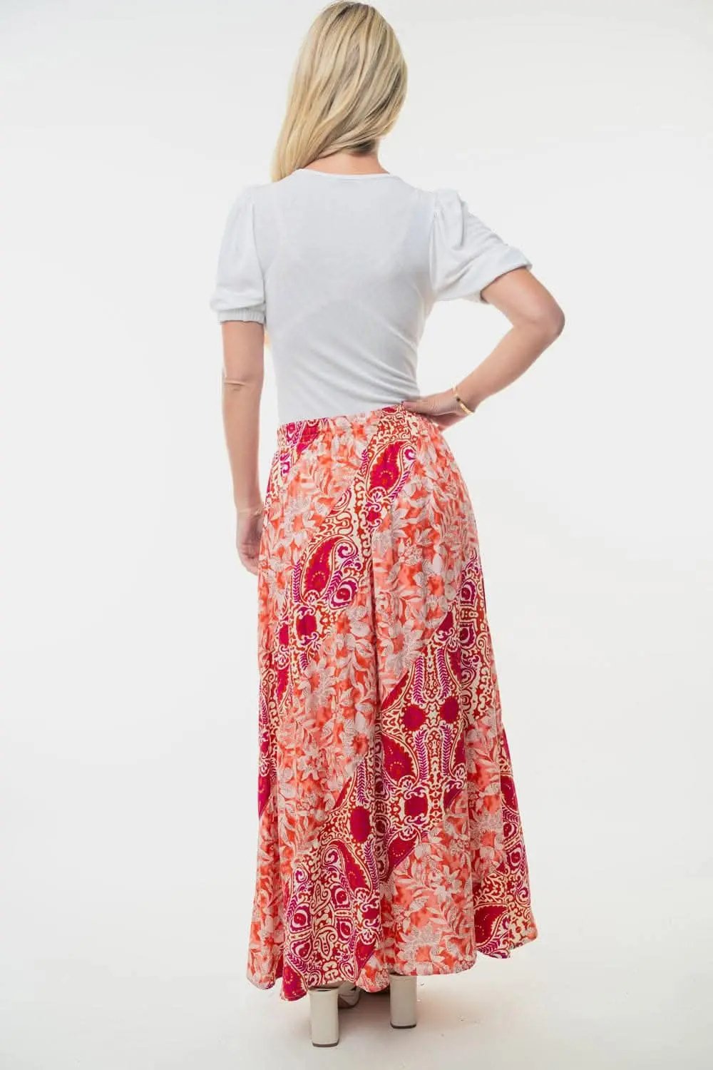 Trendsi White Birch Floral Skirt Women's High Waisted Woven Skirt USA Shipped