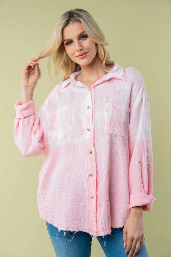 Trendsi White Birch Tie Dye Women's Casual Long Sleeve Shirt - Soft & Stylish