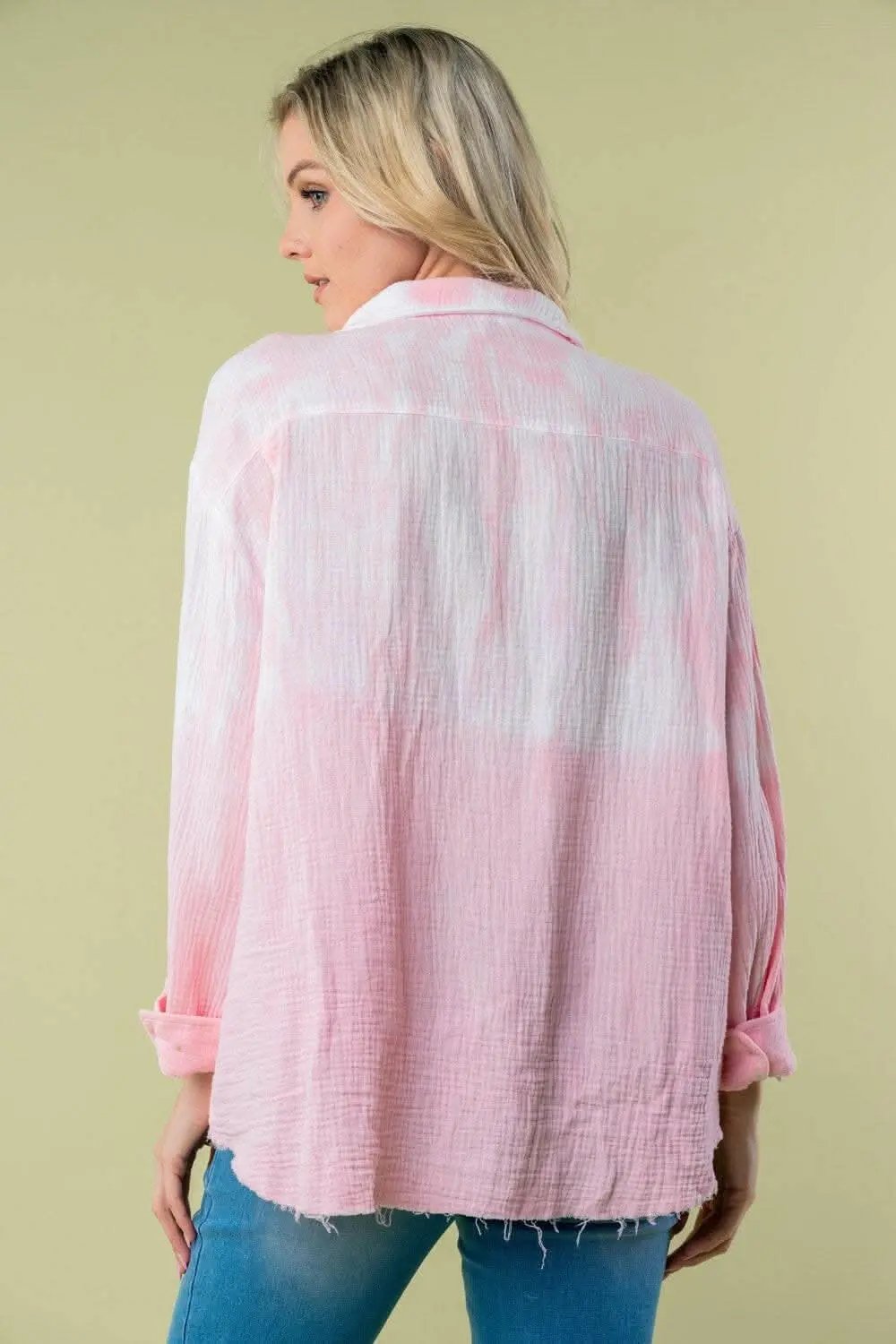 Trendsi White Birch Tie Dye Women's Casual Long Sleeve Shirt - Soft & Stylish