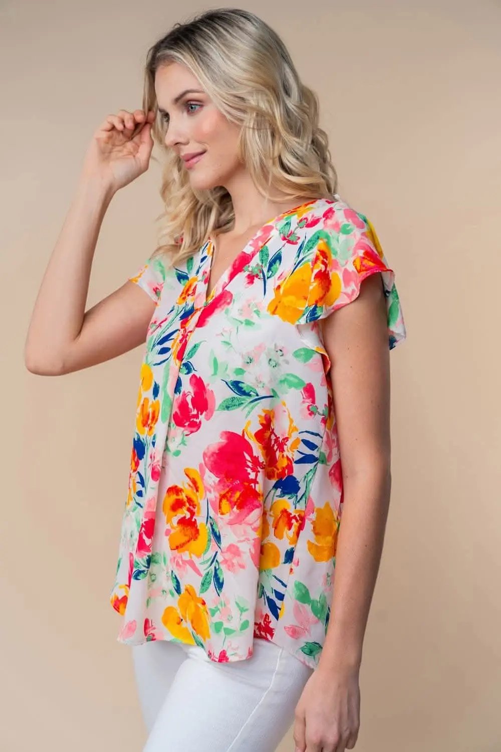 Trendsi Floral Woven Top Women's Casual Short Sleeve Summer T-Shirt - Lightweight