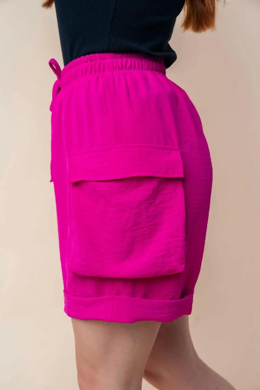 Trendsi White Birch Knit Cargo Women's Shorts Casual High Waisted Drawstring