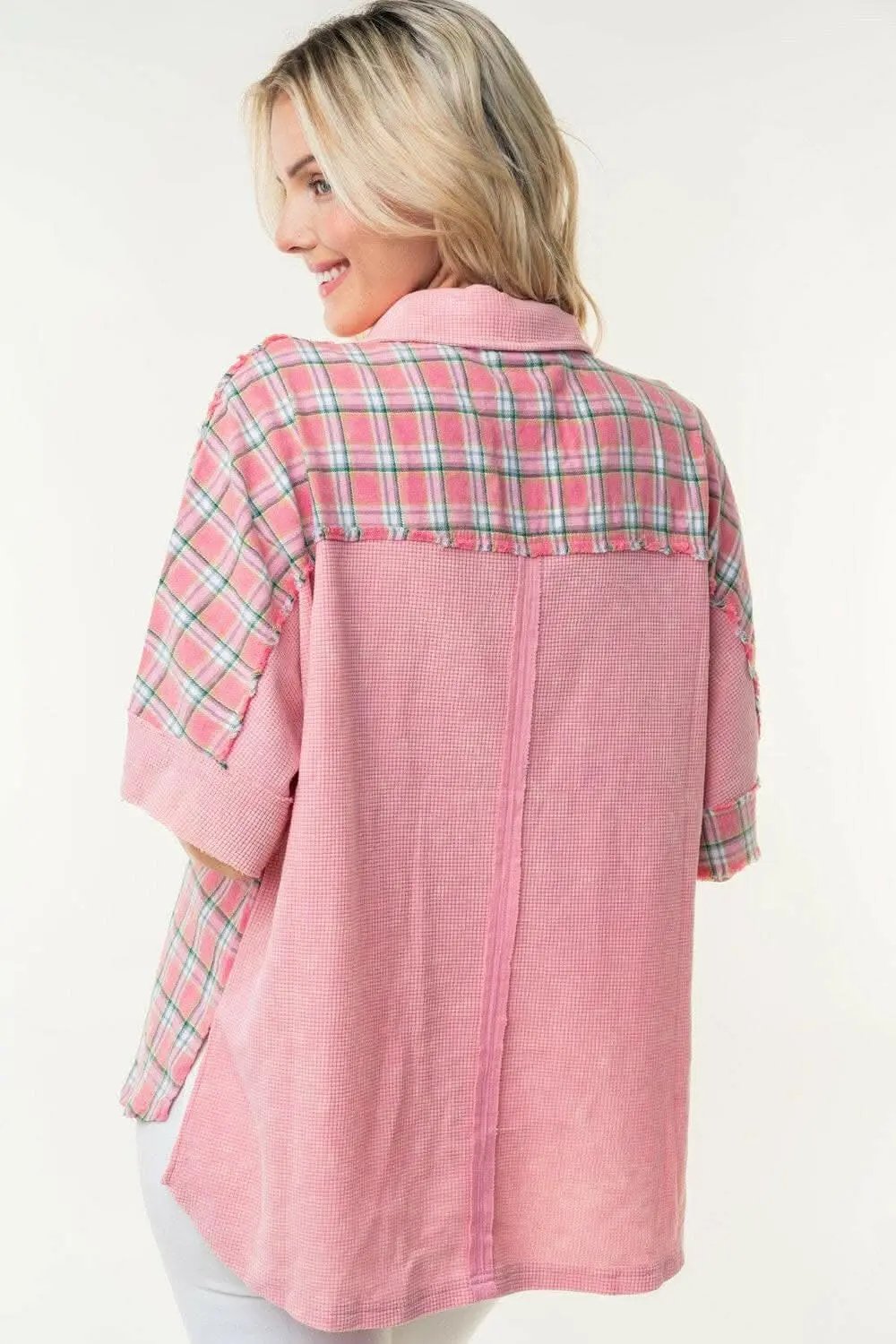 Trendsi just arrived - White Birch Plaid Color Block Half Button Top