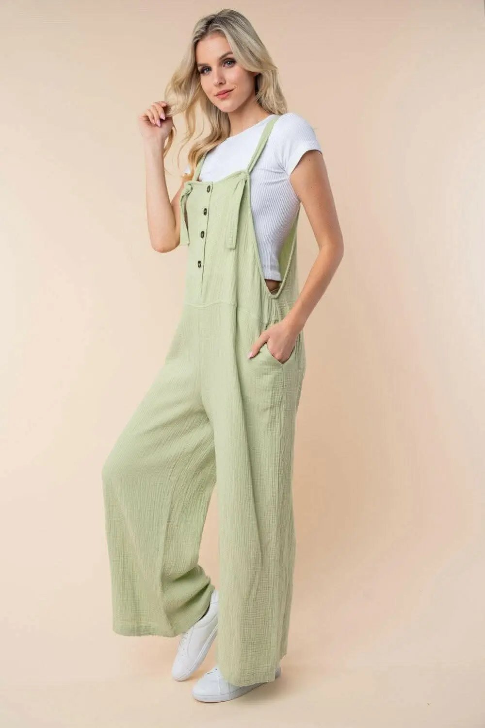 Trendsi just arrived - White Birch Texture Sleeveless Wide Leg Jumpsui