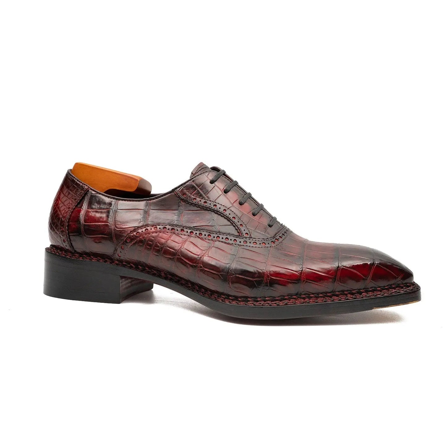 Wine Red Crocodile Oxford Shoes Goodyear Norwegian 8020