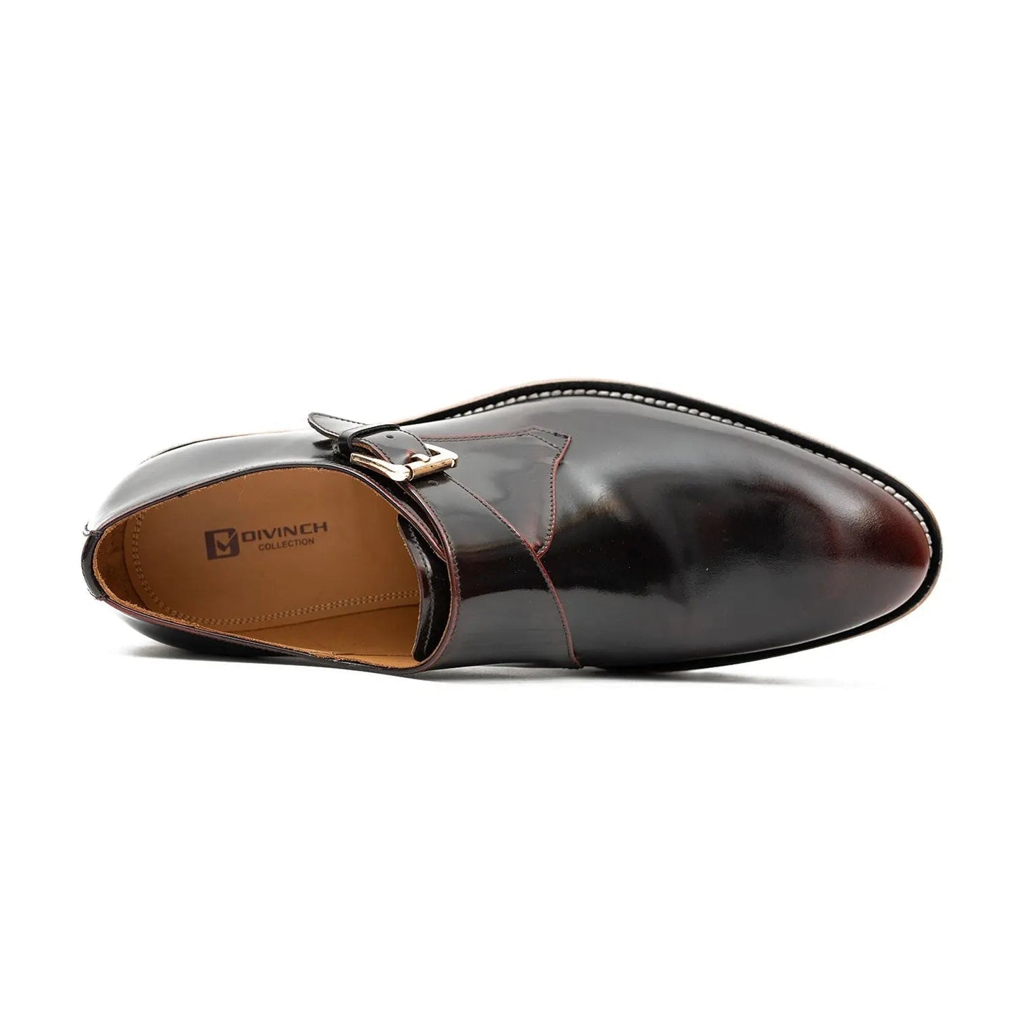 Wine Red Leather Monk Strap Shoes with Chunky Soles