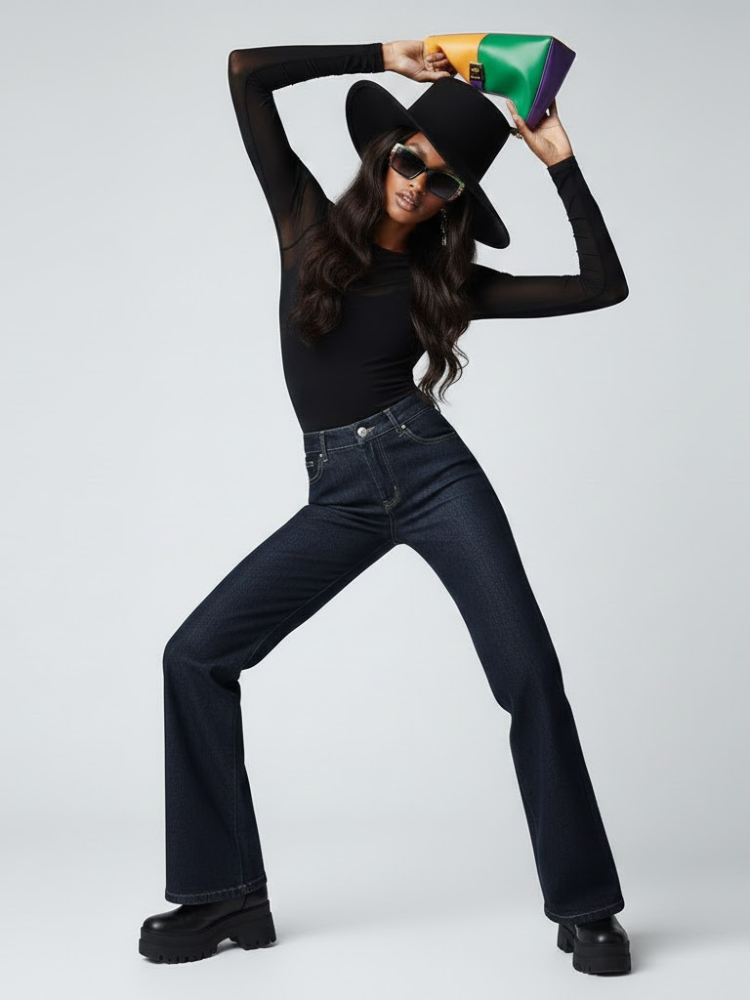 BYMANYC ® New York Hudson Yards High-Rise Flare Jeans in Dark Blue