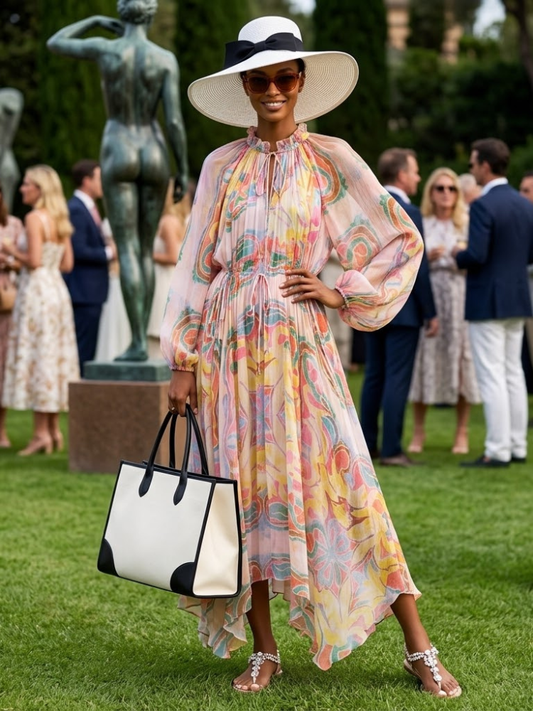 Women's Dress Chiffon Hand-Painted Print SOHO New Collection THE HAMPTONS BYMANYC ® New York