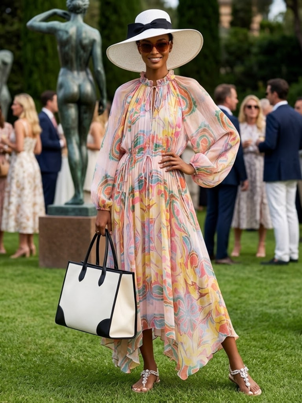 Women's Dress Chiffon Hand-Painted Print SOHO New Collection THE HAMPTONS BYMANYC ® New York