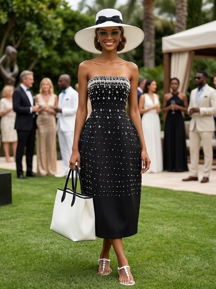 Women's Dress Strapless Embellished Black TRIBECA New Collection THE HAMPTONS BYMANYC ® New York