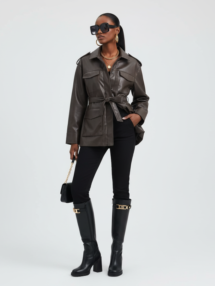 Women's Faux Leather Safari Jacket UPPER EAST SIDE ECO FASHION BYMANYC ® New York