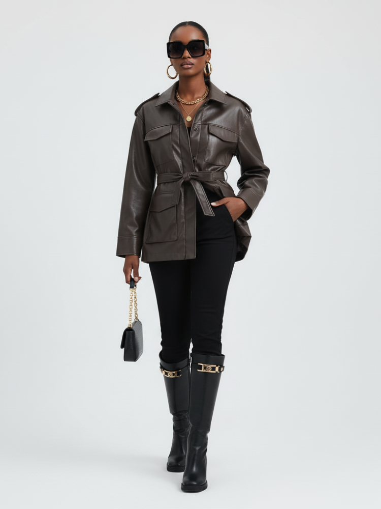 Women's Faux Leather Safari Jacket UPPER EAST SIDE ECO FASHION BYMANYC ® New York
