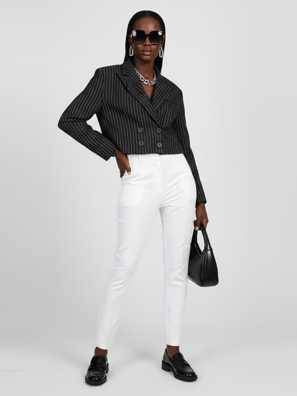 Women's Striped Cropped Tailored Jacket - FORT GREENE: New Collection COUTURE in BROOKLYN - BYMANYC ® New York