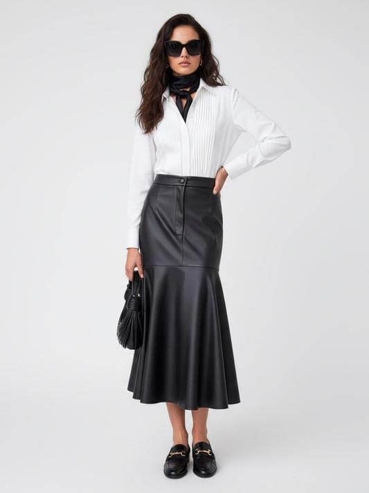 Women's Vegan Leather Fishtail Long Skirt TRIBECA COUTURE BYMANYC ® New York