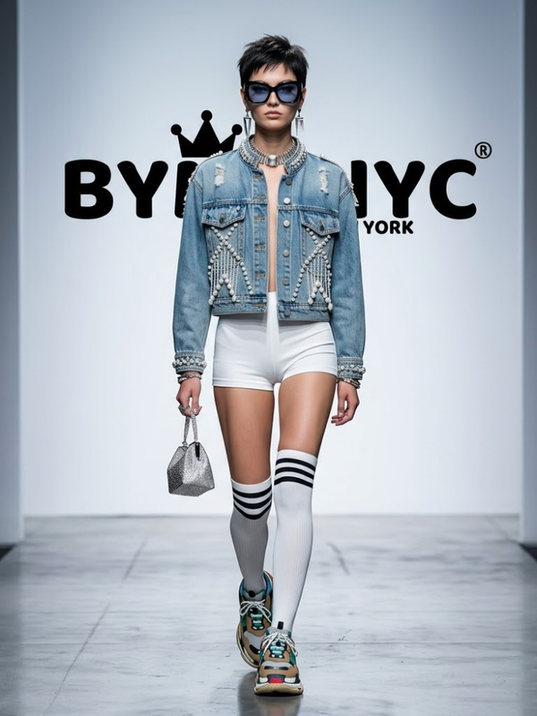 Women's Denim Jacket Pearl Embellished Fringe BYMANYC ® New York CONTEMPORARY VIBRANT MODERN OUTERWEAR - New Collection