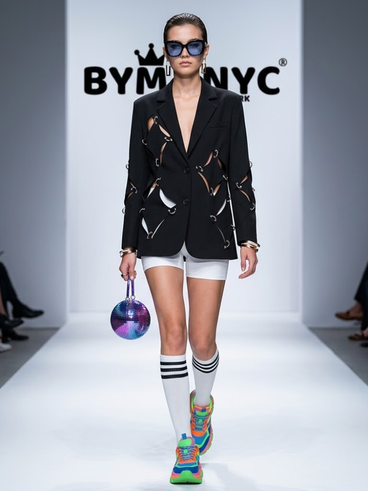Women's Black Blazer Metal Ring Cutout BYMANYC ® New York CONTEMPORARY EDGY MODERN OUTERWEAR - New Collection