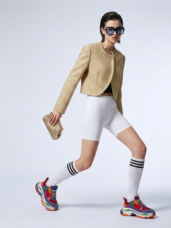 Women's Jacket Gold Tweed Cropped BYMANYC ® New York SOHO METALLIC TWEED CROPPED BLAZER - New Collection