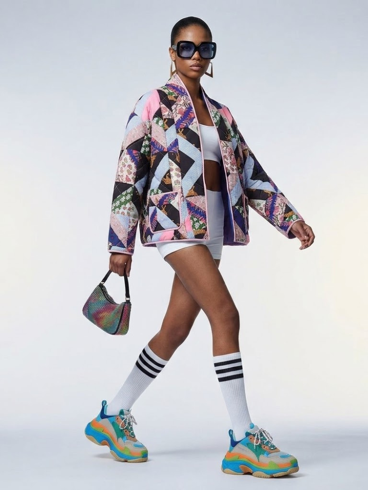 Women's Quilted Jacket Patchwork Geometric Animal Print BYMANYC ® New York CONTEMPORARY VIBRANT BOHO OUTERWEAR - New Collection