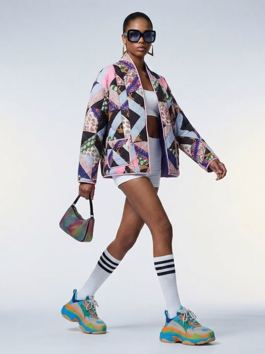 Women's Quilted Jacket Patchwork Geometric Animal Print BYMANYC ® New York CONTEMPORARY VIBRANT BOHO OUTERWEAR - New Collection