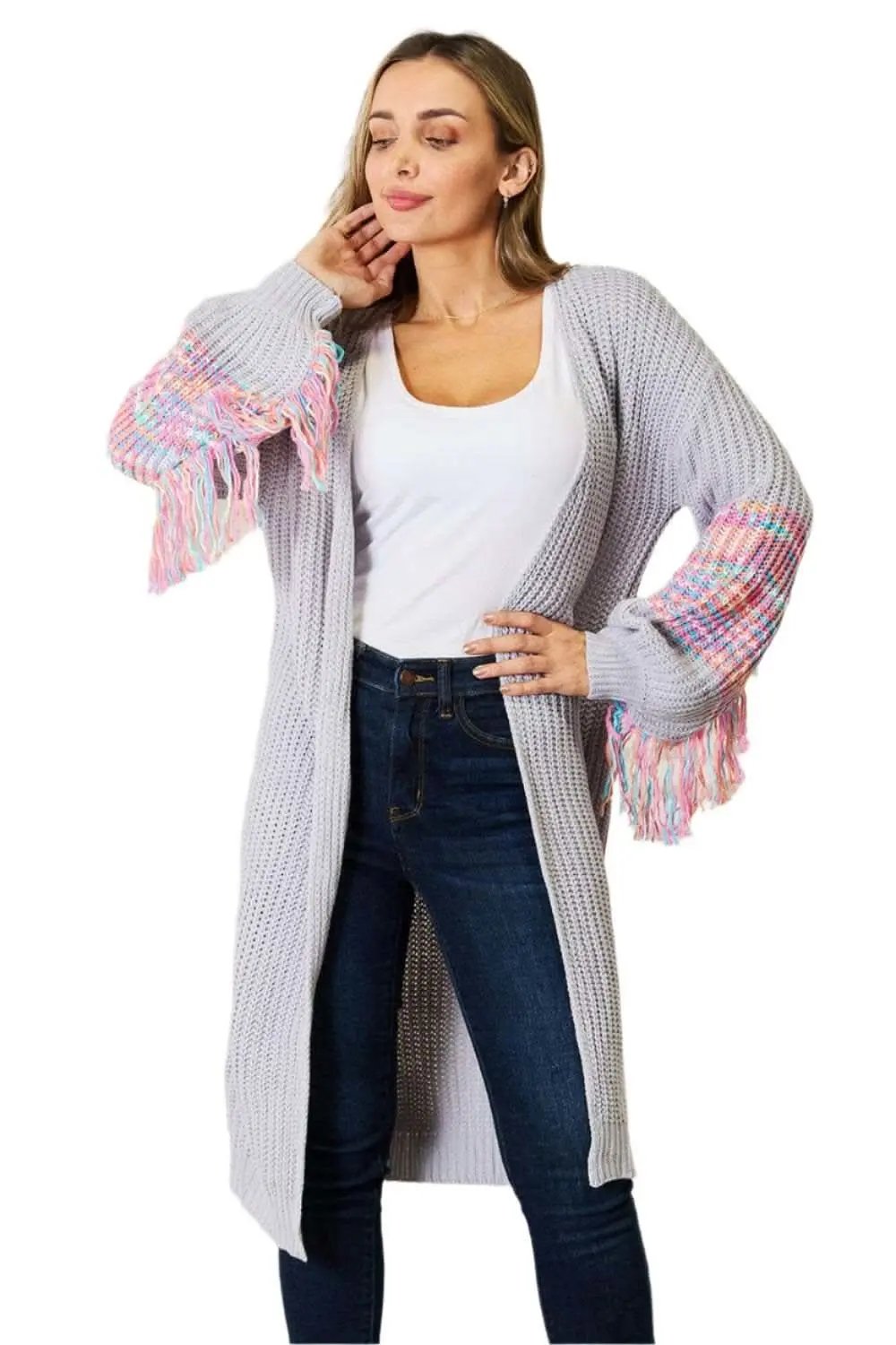 Trendsi Woven Right fringe sleeve cardigan