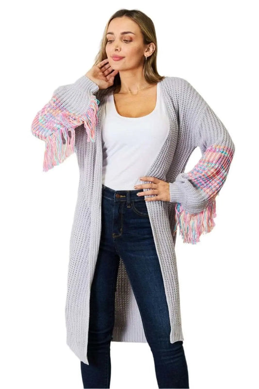 Trendsi Woven Right fringe sleeve cardigan